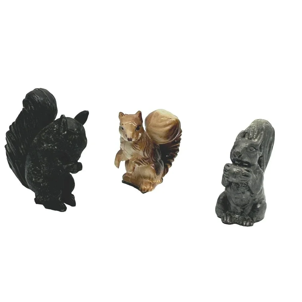 Vtg Lot of 3 Squirrels Figurines  Solid Pewter- Cast‎ Metal and Plastic 2 3/4